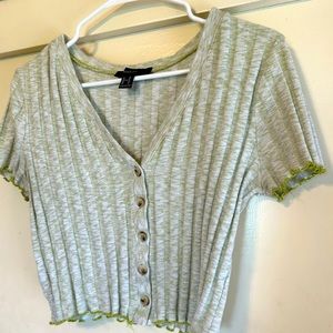 Lettuce edge button front cropped top